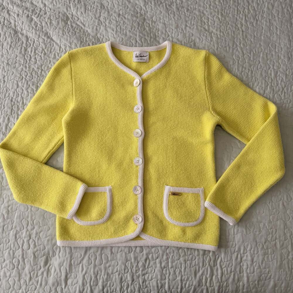 Luis Trenker Yellow Knit Cardigan with White Trim Size M